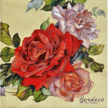 Serwetka do decoupage firmy HOME FASHION róże 25x25cm